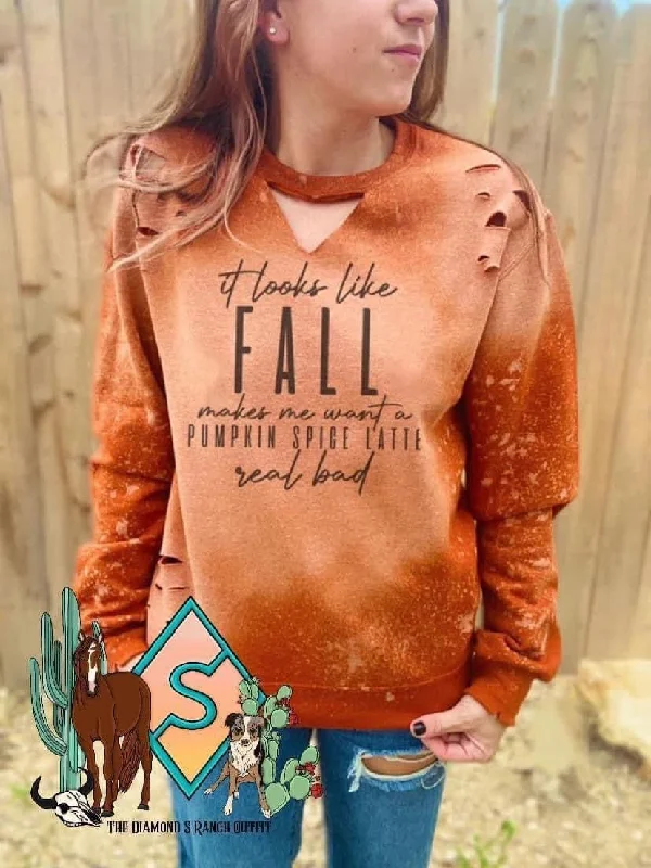 Pumpkin Distressed Sweatshirt Hoodie with Pattern Geometric Abstract
