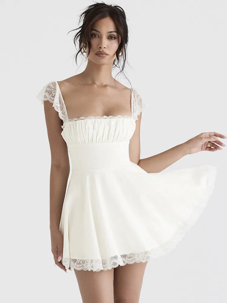 Elegant White Lace Strap Mini Dress For Women Fashion Sleeveless Backless Loose Sexy Short Dresses Vestido Clubwear Fashionable Mini Dress with Pockets Elegant White Lace Strap Mini Dress For Women Fashion Sleeveless Backless Loose Sexy Short Dresses Vestido Clubwear Fashionable Mini Dress with Pockets