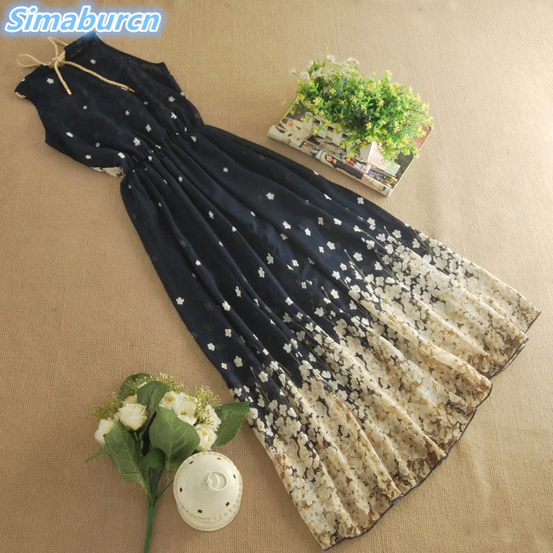 Floral Print Chiffon Summer Long Dress Women Beach Maxi Kimono Bohemian Sleeveless Dresses Elegant Party Dresses Tunics Trousers formal Floral Print Chiffon Summer Long Dress Women Beach Maxi Kimono Bohemian Sleeveless Dresses Elegant Party Dresses Tunics Trousers formal