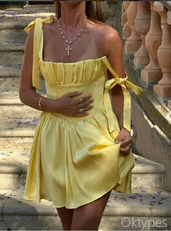 Women Yellow Strapless A-Line Cute Mini Dresses Homecoming Dresses, PDS0590 Stylish Puff Sleeve Mini Dress Women Yellow Strapless A-Line Cute Mini Dresses Homecoming Dresses, PDS0590 Stylish Puff Sleeve Mini Dress