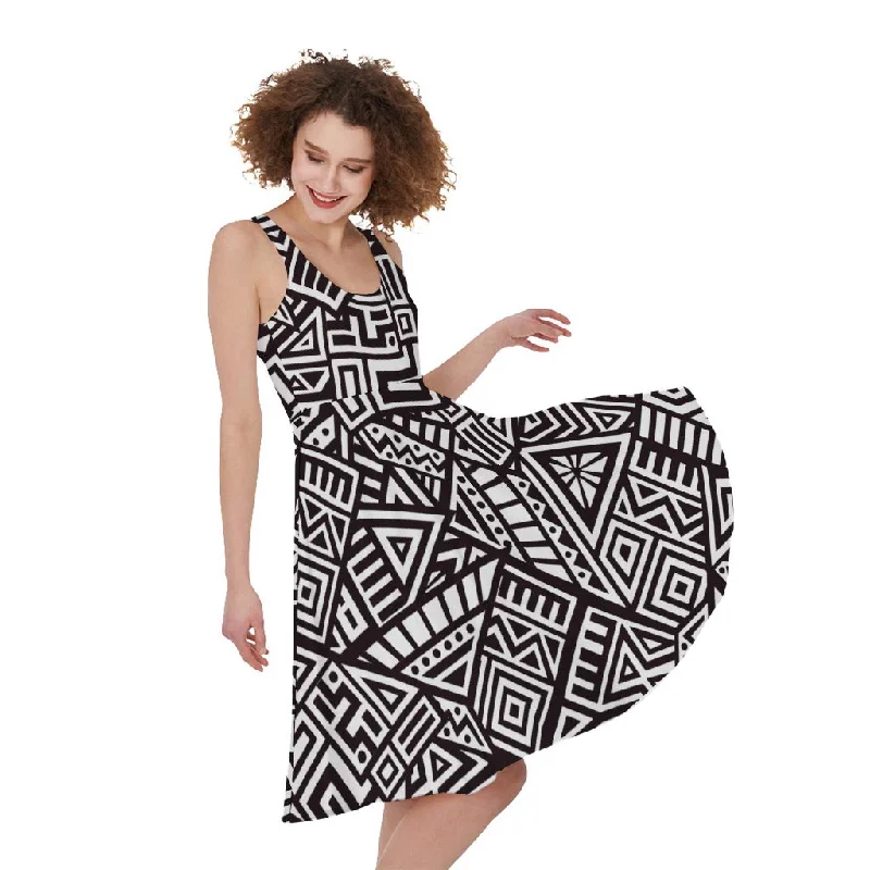 Tribal Aztec Geometric Pattern Print Sleeveless Knee Length Dress Tunics Polka dots