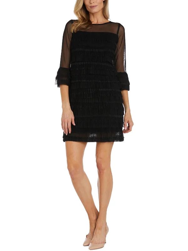 Petites Womens Tiered Mini Cocktail and Party Dress Chiffon Maxi Beach