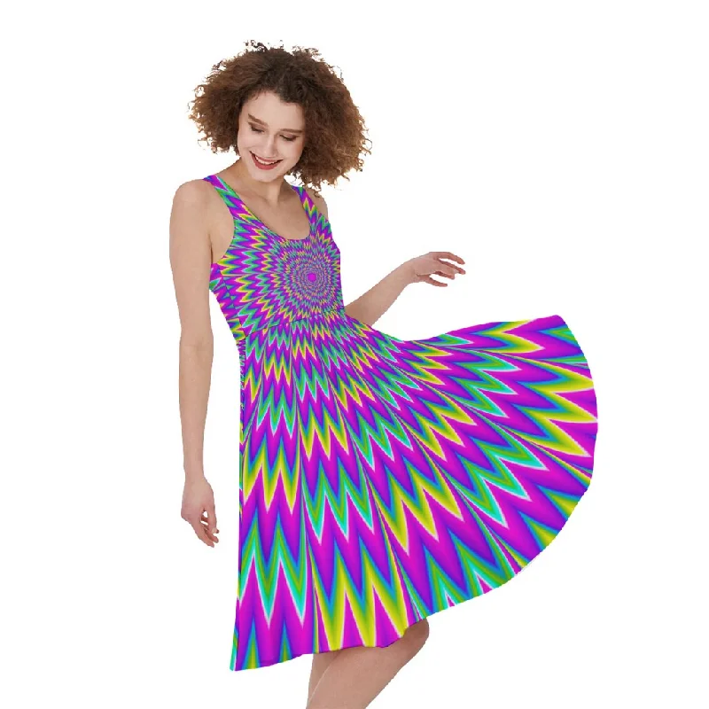 Spiky Spiral Moving Optical Illusion Sleeveless Knee Length Dress Turtleneck Warm Winter Spiky Spiral Moving Optical Illusion Sleeveless Knee Length Dress Turtleneck Warm Winter