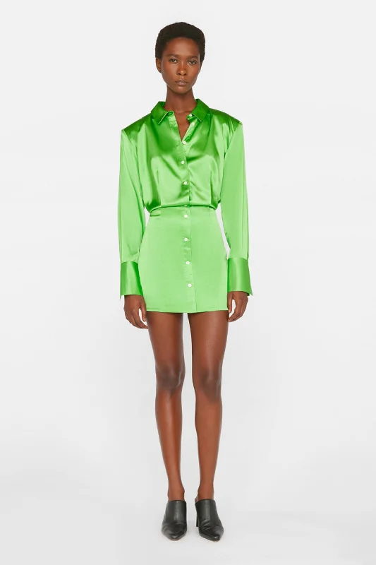 Frame - Strong Shoulder Mini Dress in Bright Peridot Stylish Sweetheart Mini Dress