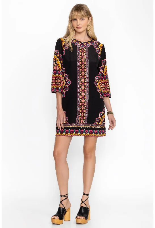 Lunna Shift Mini Dress by Johnny Was in Kalessa Fashionable Pleated Mini Dress