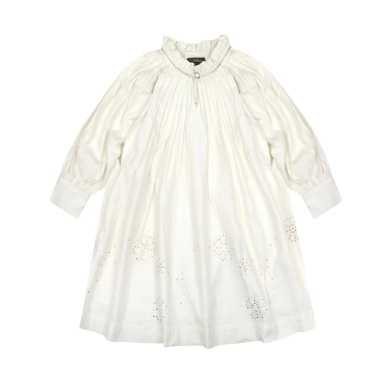 VELVETEEN ERIN WHITE TWILL PARTY DRESS WITH BLOUSON SLEEVES Square Neckline Feminine VELVETEEN ERIN WHITE TWILL PARTY DRESS WITH BLOUSON SLEEVES Square Neckline Feminine