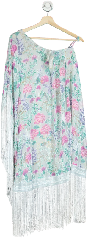 River Island Blue floral fringed Pent Up Party Dress UK M Glittery Long Formal