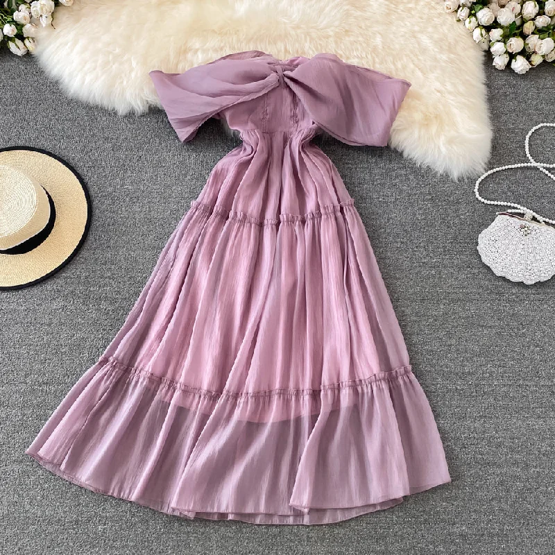 Purple A line short dress off shouler party dress   S520 High-Low Hemline Casual