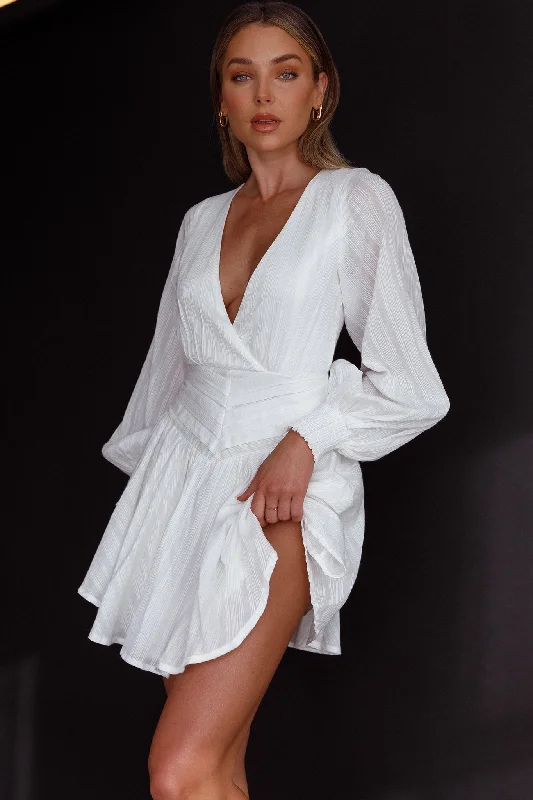 Sweet Escape Lantern Sleeve Pintuck Dress White Square Neckline Feminine