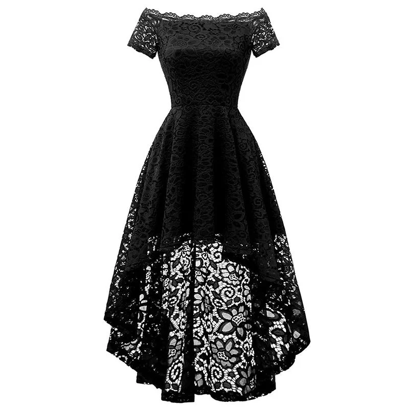 Women's Lace Cocktail Dress Hi-Lo Off Shoulder Bridesmaid Swing Formal Party Dress Tunics Modern contemporary Women's Lace Cocktail Dress Hi-Lo Off Shoulder Bridesmaid Swing Formal Party Dress Tunics Modern contemporary