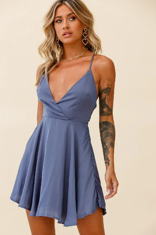 Secret Place Strappy Tie Back Party Dress Midnight Blue Halter Neckline Beach