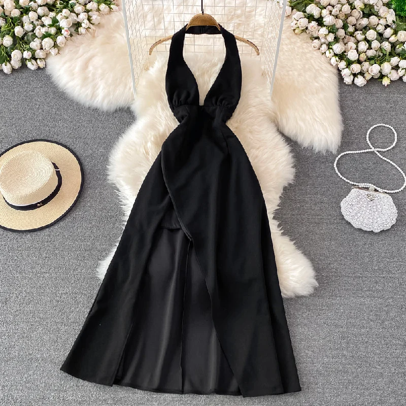 Black A line short dress backless party dress    S453 Bodycon Fitted Nightout
