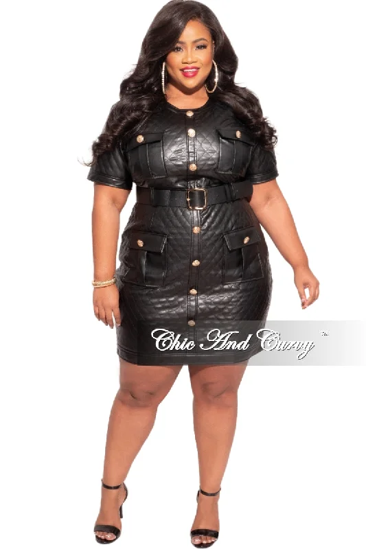 Final Sale Plus Size Faux Quilted Leather Mini Dress in Black Fashionable Mini Dress with Slits Final Sale Plus Size Faux Quilted Leather Mini Dress in Black Fashionable Mini Dress with Slits