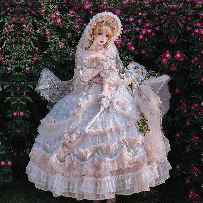 Cat Fairy~Rose Banquet~Wedding Lolita OP Dress Chiffon Princess Tea Party Dress Bodycon Fitted Nightout