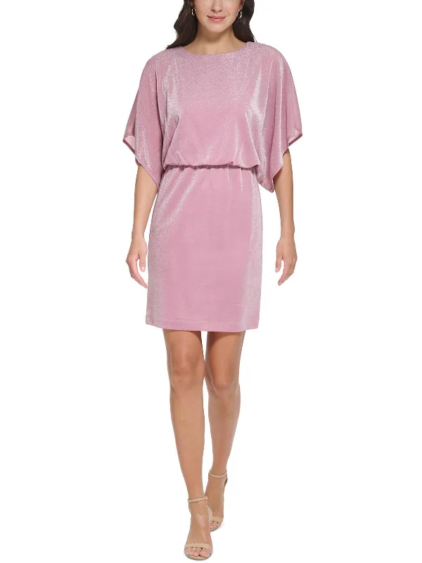 Womens Metallic Blouson Cocktail and Party Dress Tunics Chic elegant