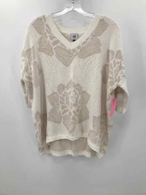 Pre-Owned Cabi White Size XS Sweater Solid Color Striped Floral Print
