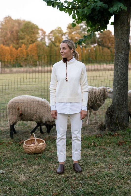 Crew Neck Merino Wool Sweater Natural White Boat Neck Shawl Collar Notched Collar