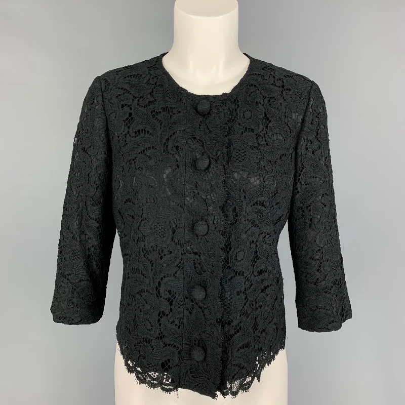 BLACK FLEECE Size M Black Cotton Blend Lace Cropped Jacket Fitted Jacket Loose Jacket Oversized Jacket BLACK FLEECE Size M Black Cotton Blend Lace Cropped Jacket Fitted Jacket Loose Jacket Oversized Jacket