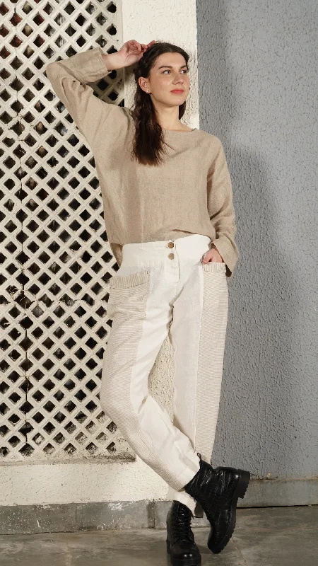 Carey Linen Blend Pant in Cream Chic Faux Leather Pants