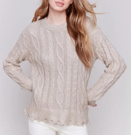 Hanover Foiled Cable Knit Sweater Fitted Slim Tailored