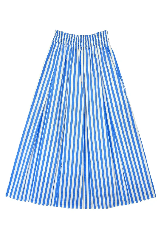 Smocked Waist Skirt - Azzurro Stripe linen skirt natural