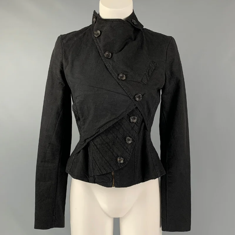 HE.VI.DA. Size 4 Black Cotton Zip Up & Buttons Jacket Faux Fur Jacket Real Fur Jacket Shearling Jacket HE.VI.DA. Size 4 Black Cotton Zip Up & Buttons Jacket Faux Fur Jacket Real Fur Jacket Shearling Jacket