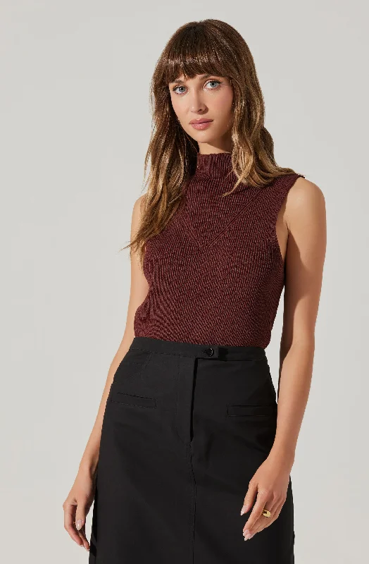 Zea Mock Neck Sleeveless Sweater Bright Pastel Dark