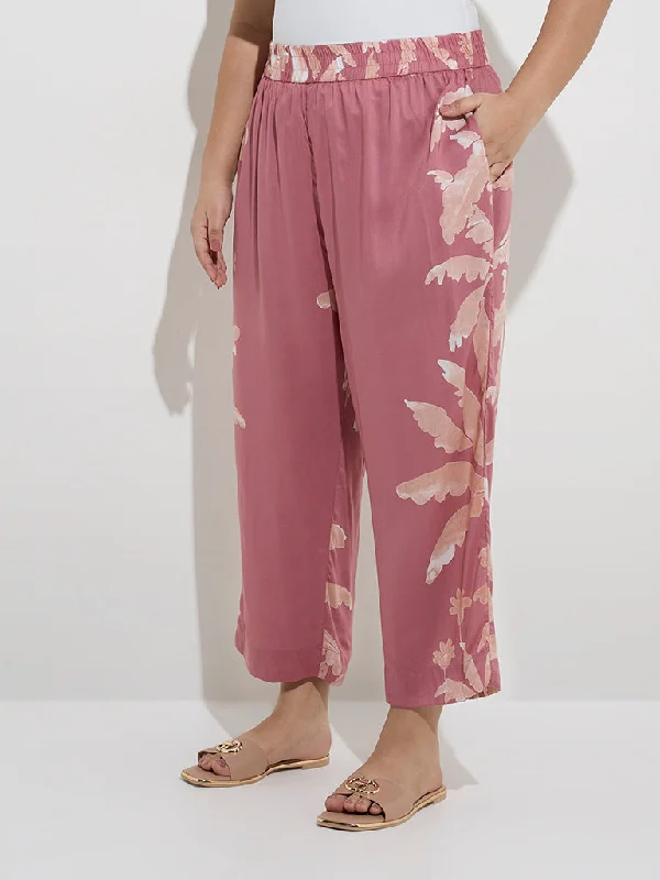 Diza Dusty Pink Tropical Design Ethnic Pants Classic Stretch Pants