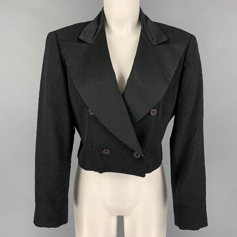 Vintage STEPHEN SPROUSE Size 8 Black Wool Mixed Fabrics Cropped Jacket Blazer Wool Jacket Cashmere Jacket Tweed Jacket Vintage STEPHEN SPROUSE Size 8 Black Wool Mixed Fabrics Cropped Jacket Blazer Wool Jacket Cashmere Jacket Tweed Jacket