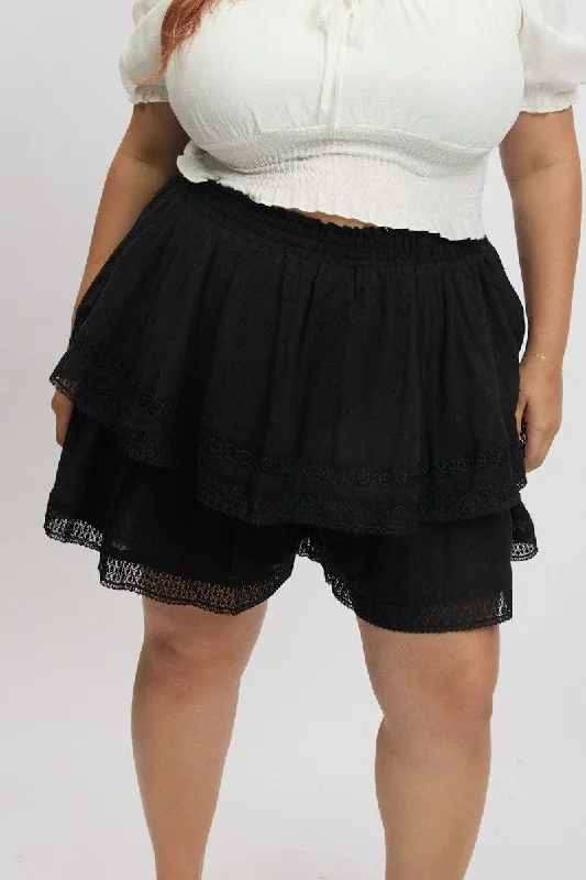 Black Mini Skirt Tiered breathable skirt fabric
