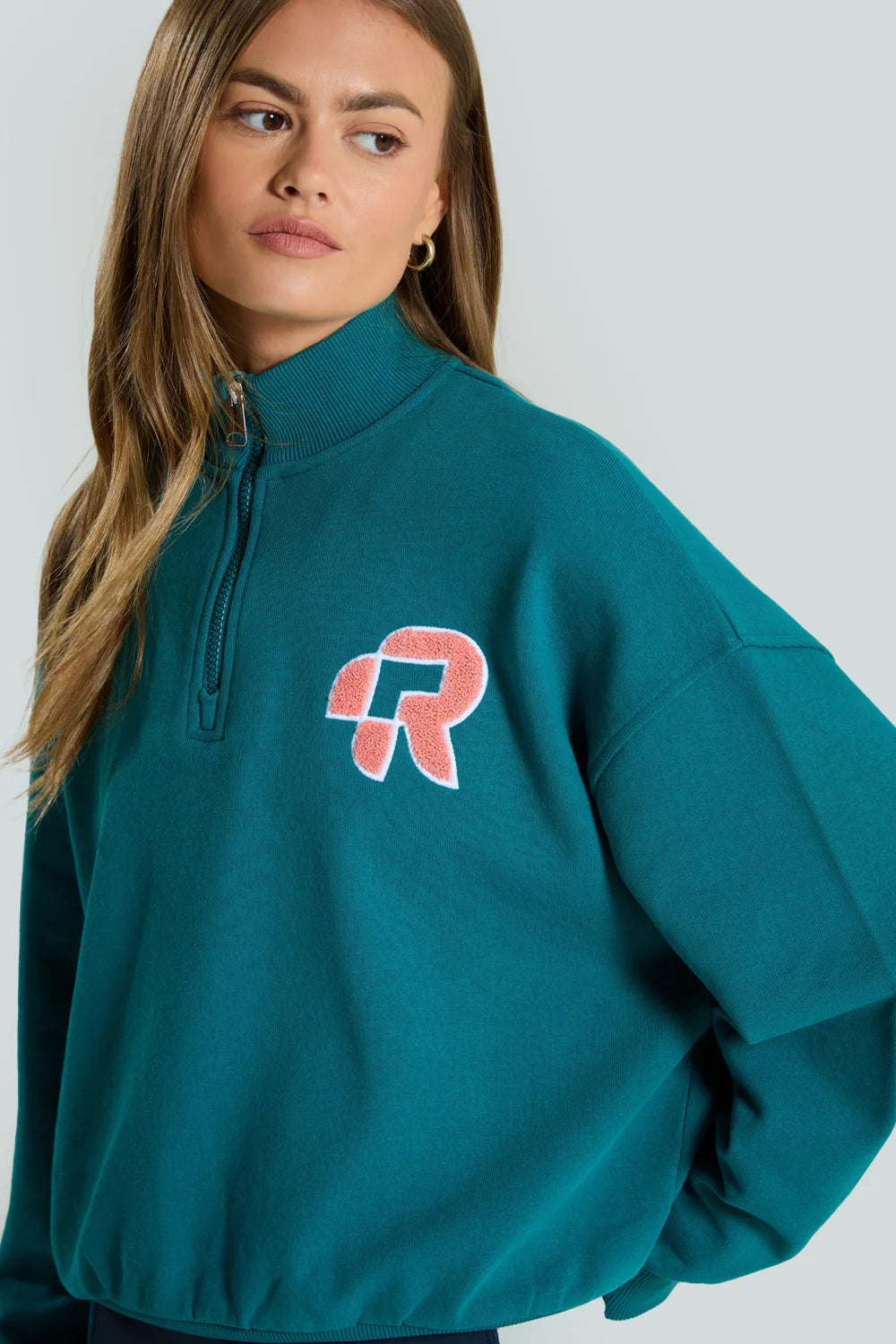 Women's Red Run Activewear 1/4 Zip Sweater in Turquoise Elasticated Padded Insulated