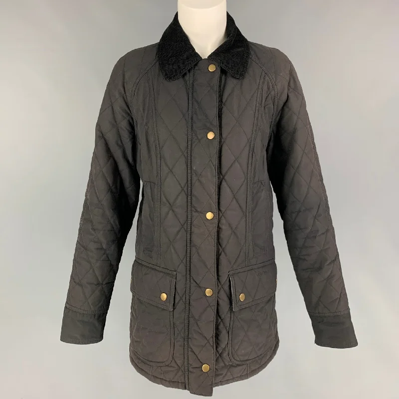 BARBOUR Size 8 Black Waxed Cotton Quilted Jacket Wool Jacket Cashmere Jacket Tweed Jacket BARBOUR Size 8 Black Waxed Cotton Quilted Jacket Wool Jacket Cashmere Jacket Tweed Jacket