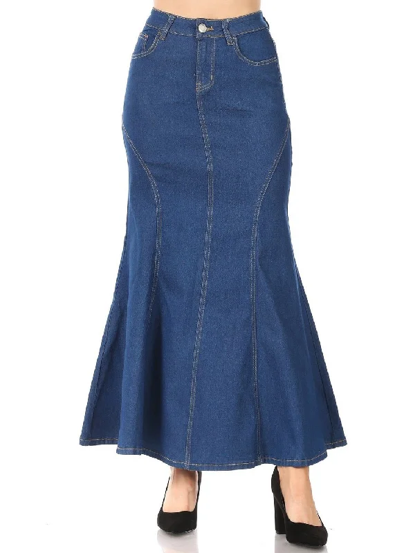 Mermaid Shape Stretch Denim Maxi Skirt (87950-SKT) satin skirt smooth