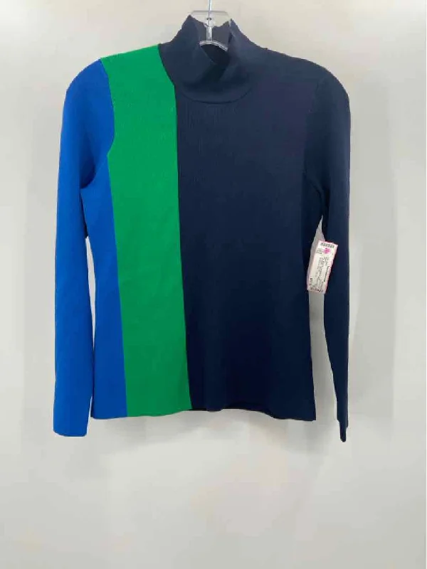 Pre-Owned Tory Sport Navy Knit Sweater Mesh Blend Leather Blend Suede Blend
