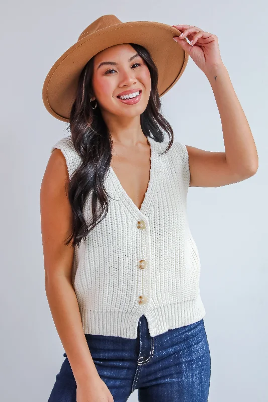 FINAL SALE - Cozy Guarantee Ivory Sweater Vest Slim Fit Regular Fit Oversized