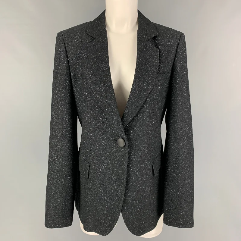 EMPORIO ARMANI Size 10 Black Blue Viscose Blend Jacket Blazer Oversized Jacket Tailored Jacket Straight Jacket EMPORIO ARMANI Size 10 Black Blue Viscose Blend Jacket Blazer Oversized Jacket Tailored Jacket Straight Jacket