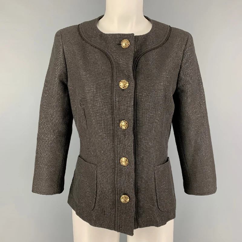 MAX MARA Size 10 Brown Cotton Blend Textured Jacket Chenille Jacket Brocade Jacket Lace Jacket MAX MARA Size 10 Brown Cotton Blend Textured Jacket Chenille Jacket Brocade Jacket Lace Jacket