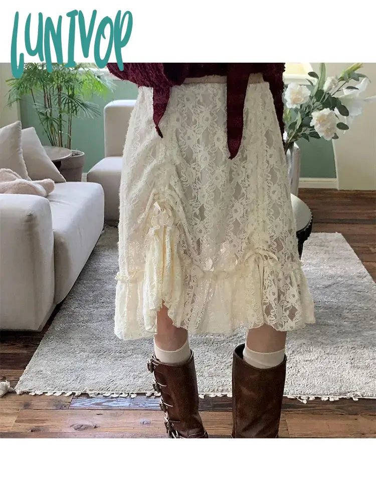 Lunivop Woman Solid Color Pleated High Waist Skirt Gauze Midi Office Lady A-line Gyaru Skirt Kpop Japanese Fashion French Elegance leather skirt sleek