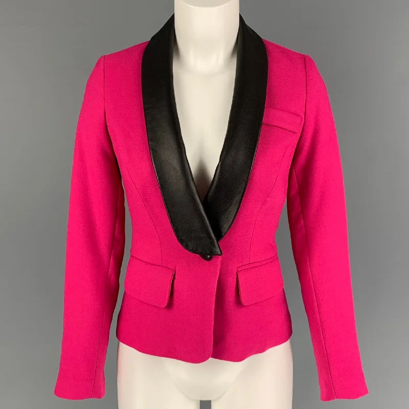 MILLY Size 0 Fuchsia Black Polyester Wool Jacket Blazer Toggled Jacket Drawstring Jacket Belted Jacket MILLY Size 0 Fuchsia Black Polyester Wool Jacket Blazer Toggled Jacket Drawstring Jacket Belted Jacket