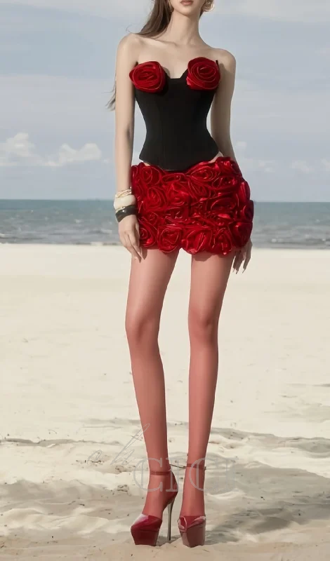 Hiroshi Strapless Flower Skirt Set denim skirt durable