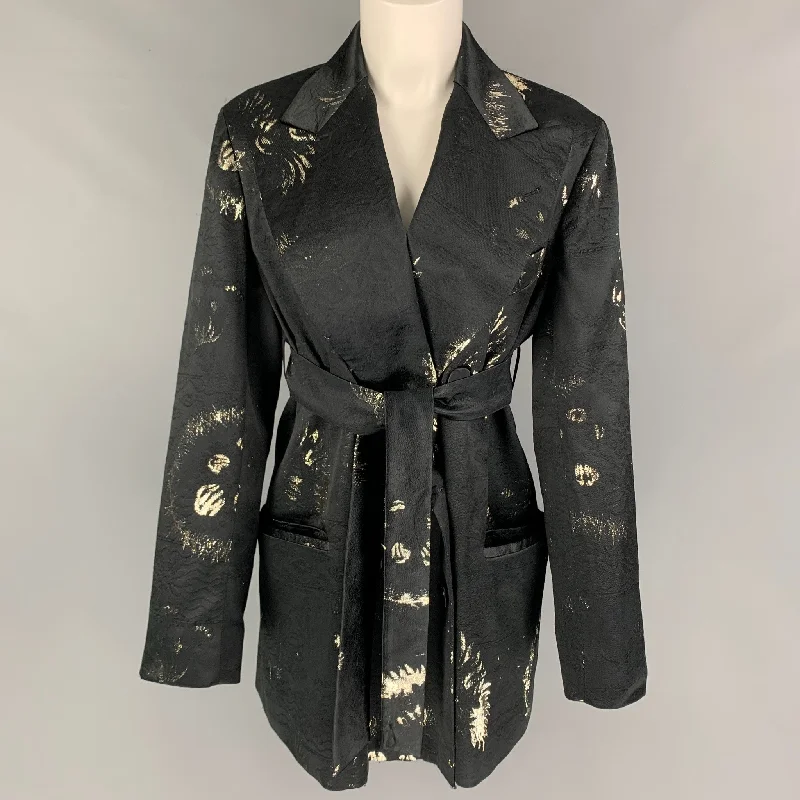 DRIES VAN NOTEN Size S Black Silver Gold Jacquard Jacket Blazer Cardigan Sweater Pullover DRIES VAN NOTEN Size S Black Silver Gold Jacquard Jacket Blazer Cardigan Sweater Pullover