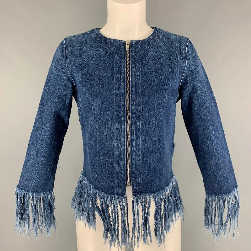 3 X 1 Size XS Blue Cotton Fringe Zip Up Jacket Anorak Shell Jacket Lightweight Jacket 3 X 1 Size XS Blue Cotton Fringe Zip Up Jacket Anorak Shell Jacket Lightweight Jacket