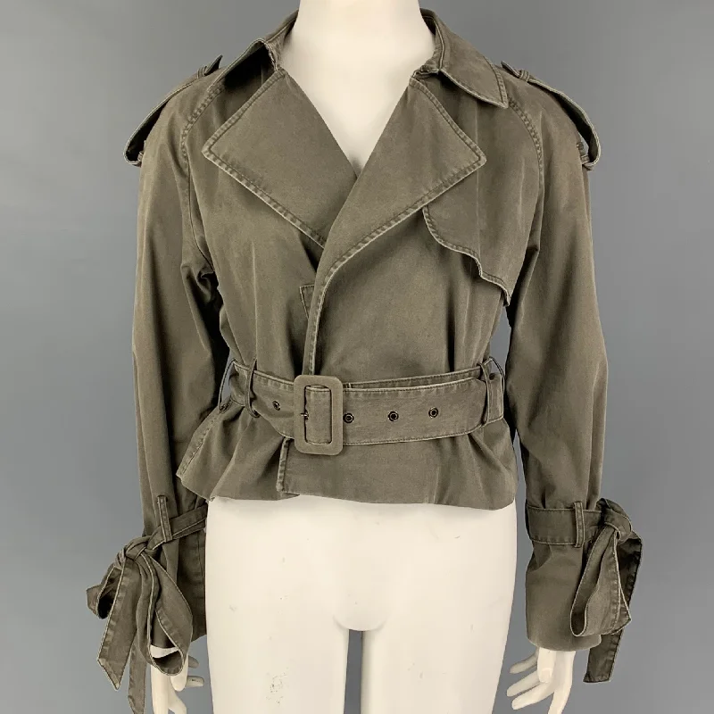 ANINE BING Size L Olive Cotton Belted Jacket Denim Fabric Leather Fabric Suede Fabric ANINE BING Size L Olive Cotton Belted Jacket Denim Fabric Leather Fabric Suede Fabric