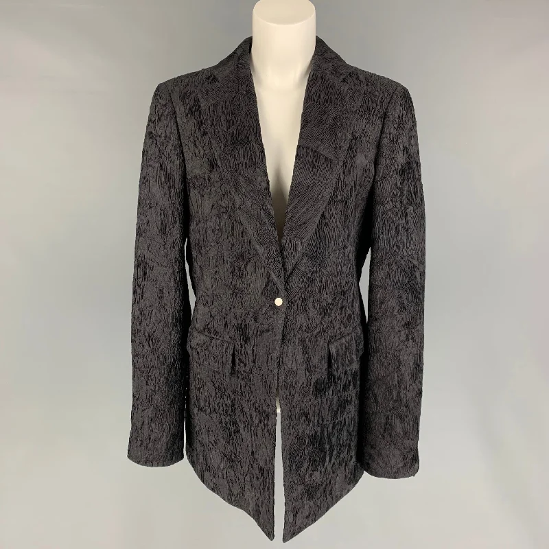 GIORGIO ARMANI Size 10 Black Silk Viscose Textured Jacket Knit Jacket Woven Jacket Fleece Jacket GIORGIO ARMANI Size 10 Black Silk Viscose Textured Jacket Knit Jacket Woven Jacket Fleece Jacket