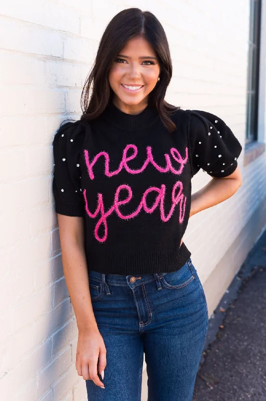 New Year Is Here Modest Sweater Collared Crew Neck Turtle Neck