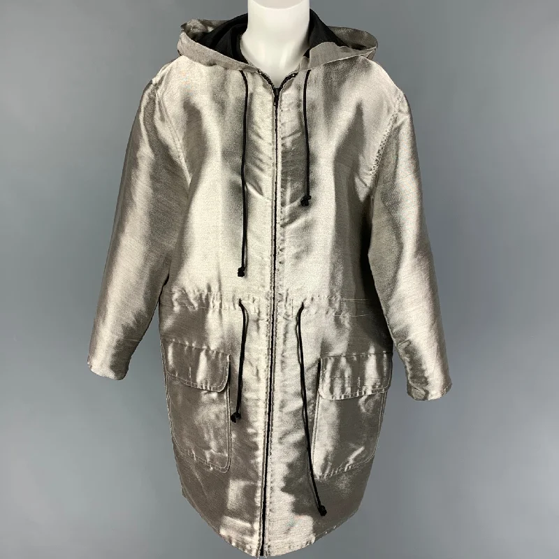 MICHAEL KORS Size S Silver Metallic Hooded Oversized Jacket Toggled Jacket Drawstring Jacket Belted Jacket MICHAEL KORS Size S Silver Metallic Hooded Oversized Jacket Toggled Jacket Drawstring Jacket Belted Jacket
