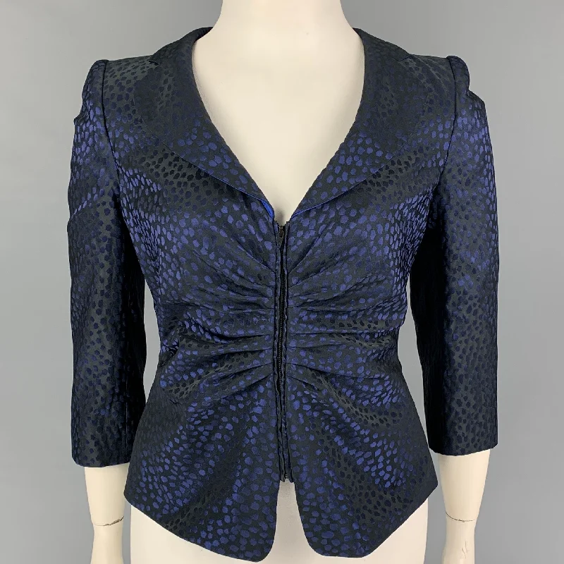 ARMANI COLLEZIONI Size 12 Black Blue Polyester Dots Jacket Blazer Faux Fur Fabric Real Fur Fabric Shearling Fabric ARMANI COLLEZIONI Size 12 Black Blue Polyester Dots Jacket Blazer Faux Fur Fabric Real Fur Fabric Shearling Fabric