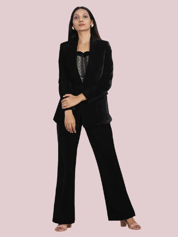 Velvet Pant Suit - Black Fashionable Work Pants