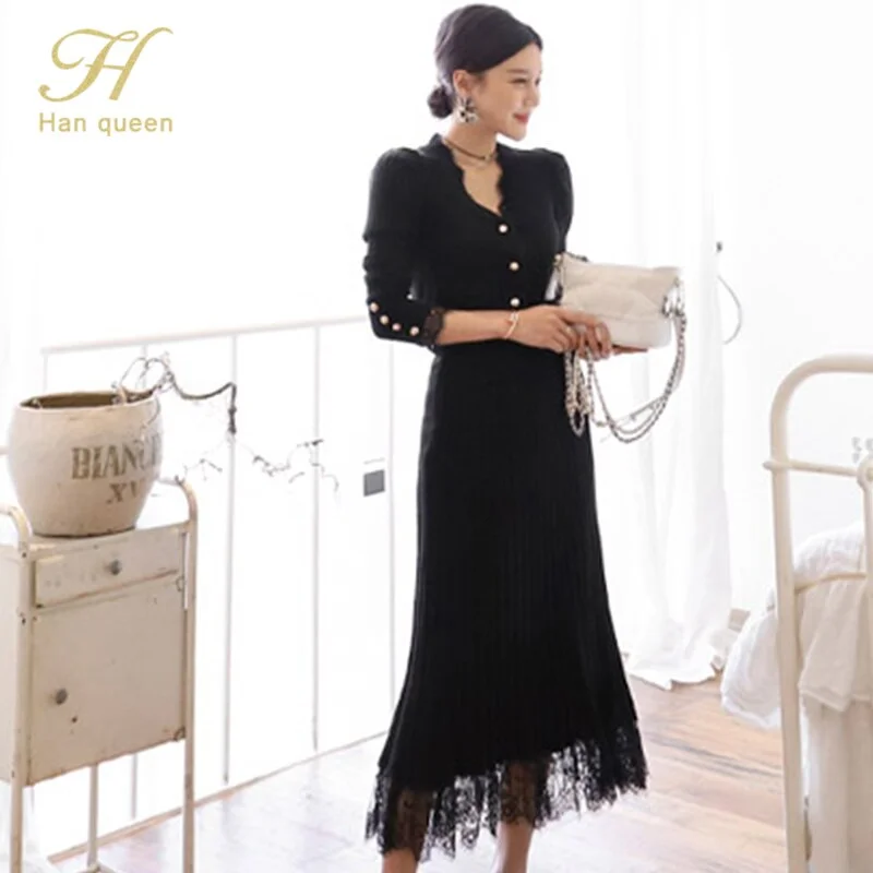 H Han Queen Women Winter OL Work 2 Pieces Suit Knitted top & Stitching Lace Long Skirt Simple Slim Casual Occupation Sweater Set Jersey Fabric Tulle Fabric Batik Fabric H Han Queen Women Winter OL Work 2 Pieces Suit Knitted top & Stitching Lace Long Skirt Simple Slim Casual Occupation Sweater Set Jersey Fabric Tulle Fabric Batik Fabric