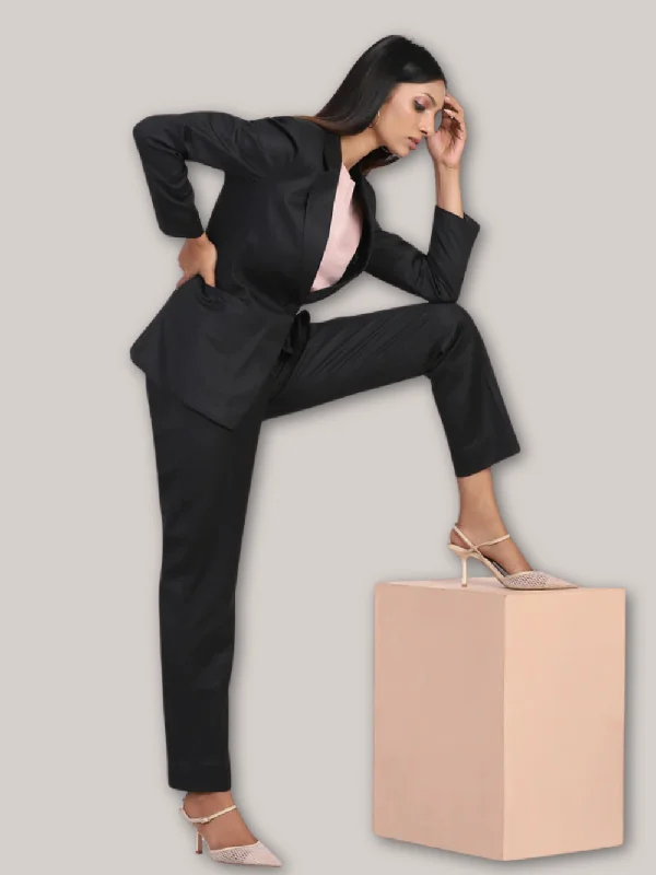 Poly Cotton Pant Suit - Black Fashionable Sporty Pants